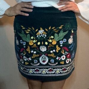 Corduroy Embroidered Mini Skirt